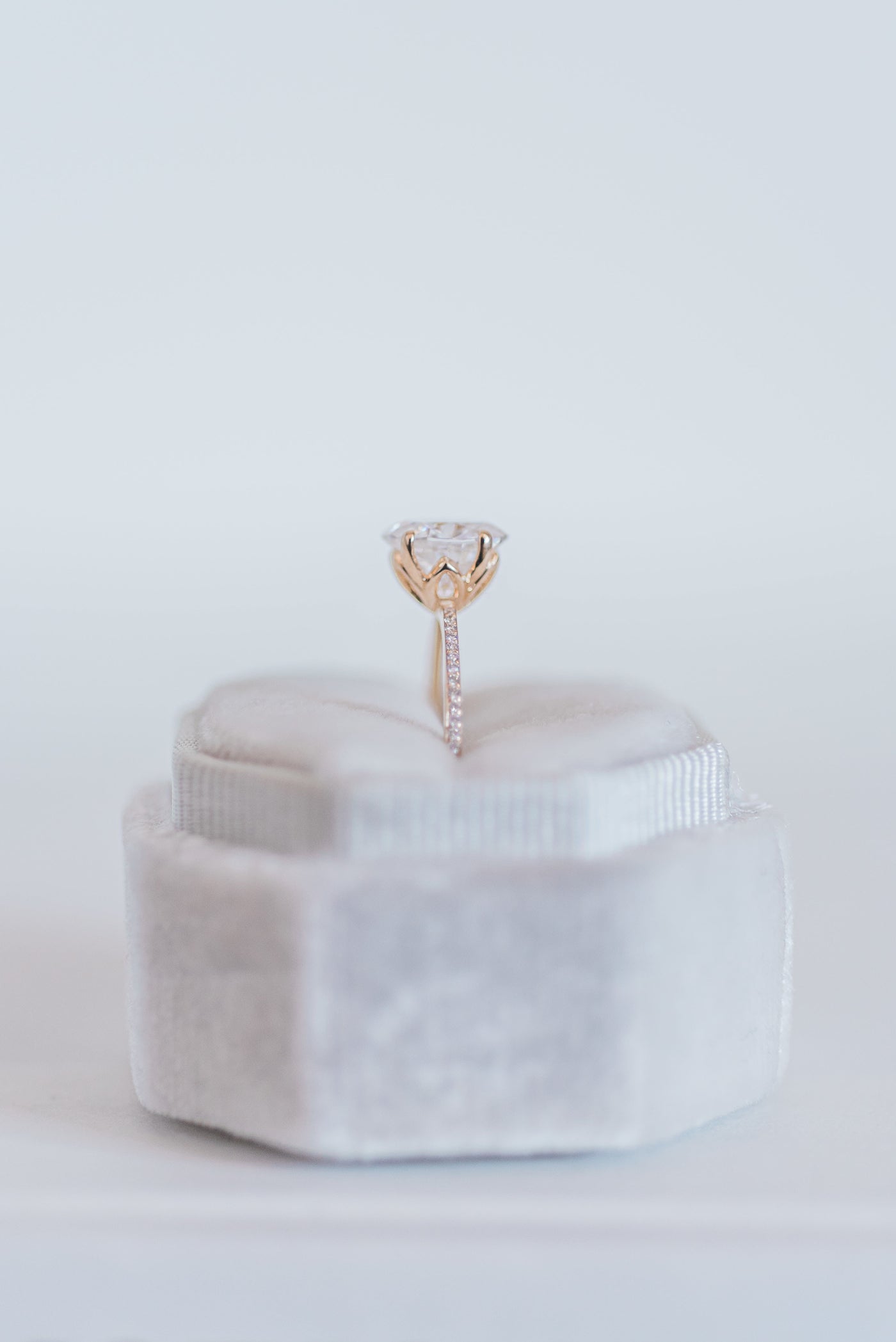Jane Pavé | Petal Design Engagement Ring With Pavé Diamond Band