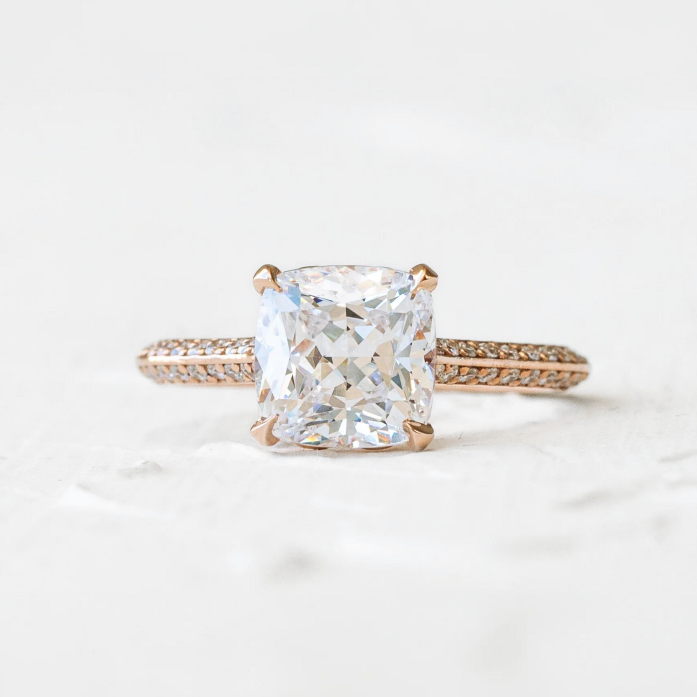 Ylona | Solitaire Engagement ring with a Knife Edge Pavé Band in your choice of Diamond Shape and Gold Colour