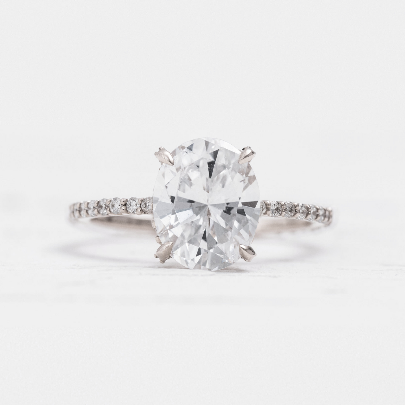 Jane Pavé | Petal Design Engagement Ring With Pavé Diamond Band