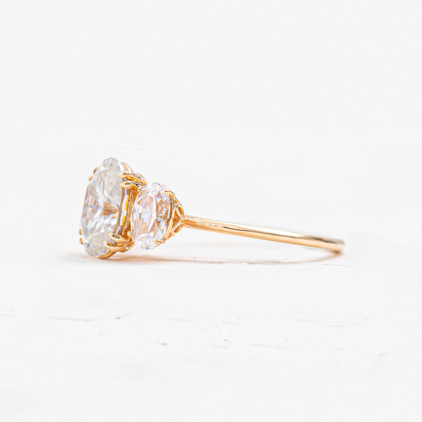 Isabel | 2.5 Carat TW Three Stone Oval Cut Engagement Ring in 14kt White, Rose, or Yellow Gold