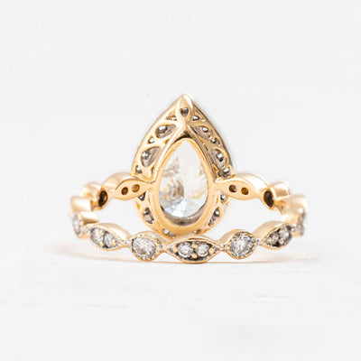 Kate | Yellow, Rose, or White Gold Pear Cut Diamond Engagement Ring With Single Halo And Diamond Vintage Band