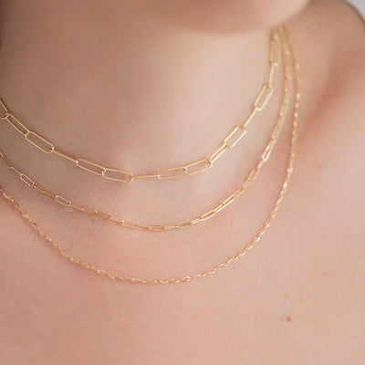 Paperclip Chain | 18k Yellow Gold Bold Flat Link 16" Chain
